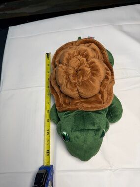Plush Turtle Stuffed Animal with Brown Shell - Soft Green Turtle Toy hand puppet